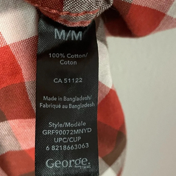 George Modern Button-Up Orange Brown  & White Plaid Shirt: - Medium - Picture 9 of 9